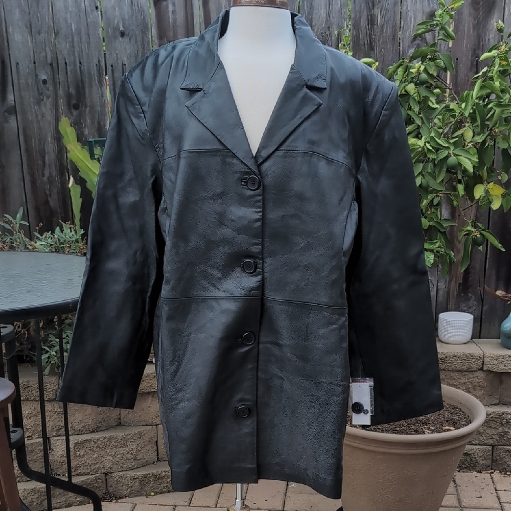 Style & Co Black Leather Jacket with Classic Silhouette